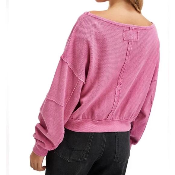 We The Free Women’s XS Pink Waffle Knit Long Sleeve Pullover Crop Top NEW - Picture 2 of 7